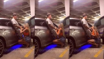 Emelly Baianinha chupando e cavalgando no pau do Paccoo em transa safada no estacionamento