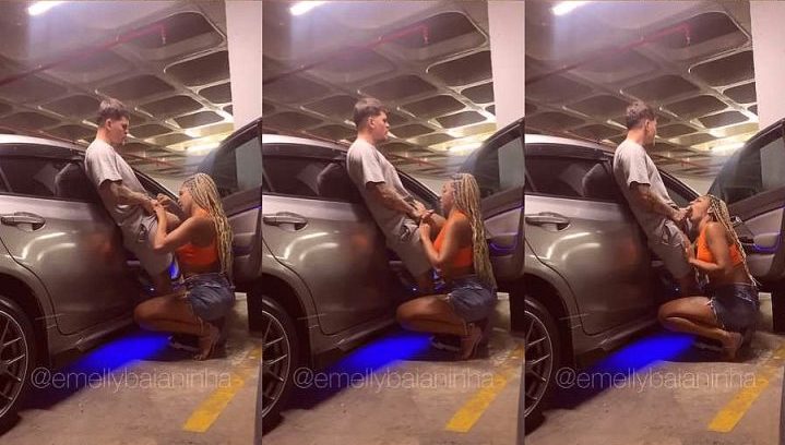 Emelly Baianinha chupando e cavalgando no pau do Paccoo em transa safada no estacionamento