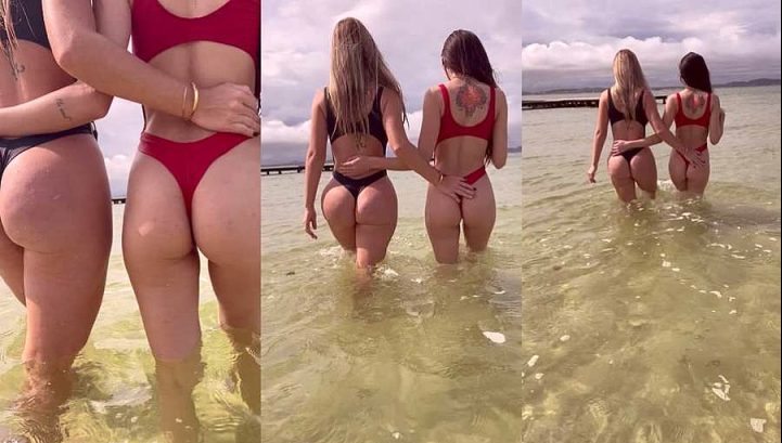 Ana Otani e Débora Peixoto se tocando gostoso no lago