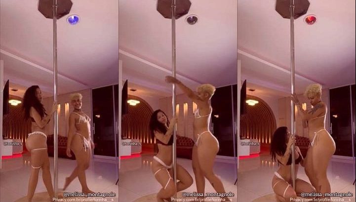 Torinha e Melissa Montagnole sensuais e seminuas no pole dance